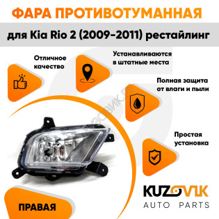 Фара противотуманная правая Kia Rio 2 (2009-2011) рестайлинг KUZOVIK Фара противотуманная правая Kia Rio 2 (2009-2011) рестайлинг KUZOVIK